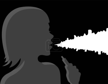 Illustration for Electronic cigarete smoking woman, vaping girl, silhouette, vector illustration - Royalty Free Image