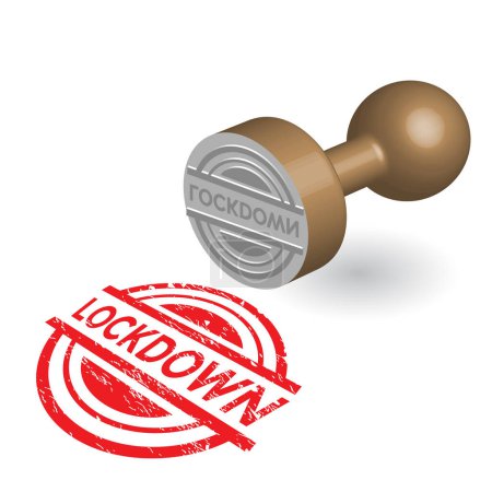 Illustration for Lockdown concept, vintage wooden rubber stamp, vector illustration - Royalty Free Image
