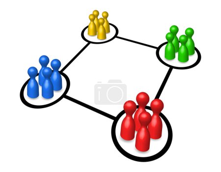 Ilustración de Chart or diagram, pawns in groups, market segmentation, different colors, vector illustration - Imagen libre de derechos