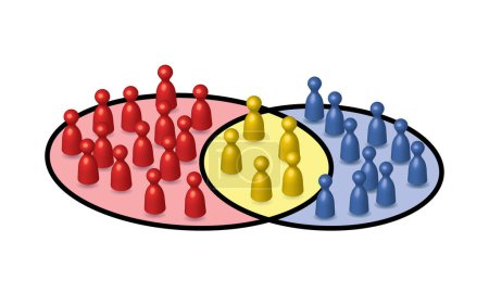 Ilustración de People intersection concept, red, yellow and blue pawns, vector illustration - Imagen libre de derechos