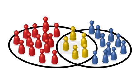 Ilustración de People intersection concept, red, yellow and blue pawns, vector illustration - Imagen libre de derechos