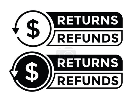 Geld zurück, Rückerstattungs- oder Return-Buttons-Konzept, Dollarsymbol, Vektorillustration