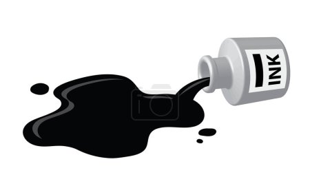 Illustration for Spilled ink, bottle, inkwell, black and white, vector illustration - Royalty Free Image