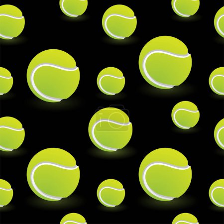 Téléchargez les illustrations : Black seamless background, tennis balls green color, vector illustration - en licence libre de droit