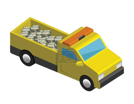 Ilustración de Money in yellow truck, 3d like, isometric, vector illustration - Imagen libre de derechos