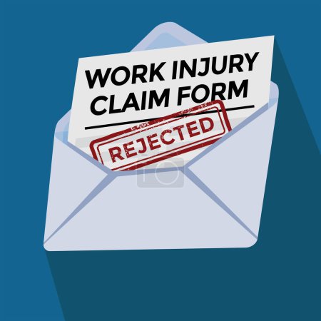 Ilustración de Rejected, work injury claim form in envelope, vector illustration - Imagen libre de derechos