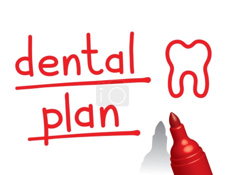 Illustration for Dental plan, red marker pen, vector illustration - Royalty Free Image
