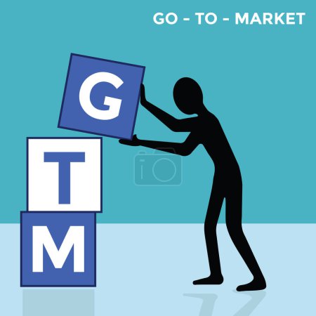 Téléchargez les illustrations : Aller au marché ou GTM, homme faisant agm mot avec des cubes, illustration vectorielle - en licence libre de droit