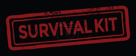 Ilustración de Kit de supervivencia, sello de goma grunge rojo, fondo negro, ilustración vectorial - Imagen libre de derechos