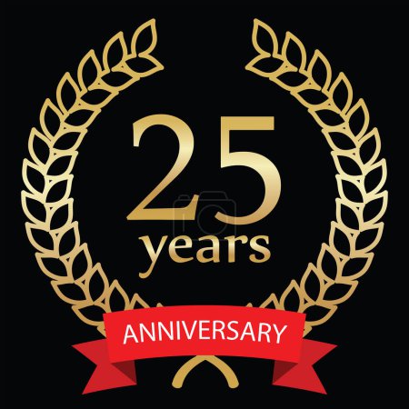 Illustration for Twenty five years anniversary, gold laurel wreath, vector illustration - Royalty Free Image
