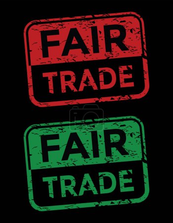 Ilustración de Comercio justo, sello de caucho verde y rojo, ilustración vectorial - Imagen libre de derechos