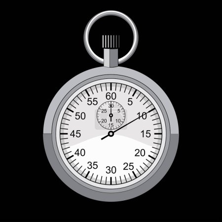 Téléchargez les illustrations : Chronomètre analogique, fond noir, mesure du temps, illustration vectorielle - en licence libre de droit