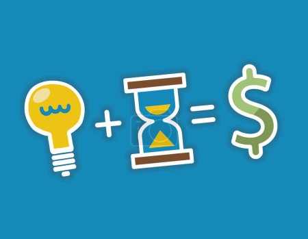 Illustration for Idea plus time equals money, business conceppt, vector illustration - Royalty Free Image