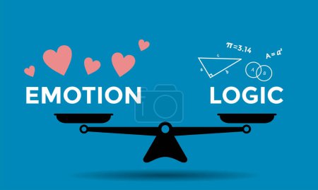 Illustration for Emotion versus logic, scales, hearts and mathematics symbols, vector illustration - Royalty Free Image