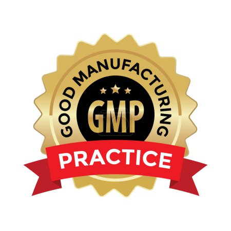 Illustration for Good manufacturing practice, GMP, gold seal blank, red ribbon, vector illustration - Royalty Free Image
