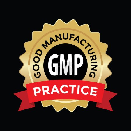 Illustration for Good manufacturing practice, GMP, gold seal blank, red ribbon, vector illustration - Royalty Free Image