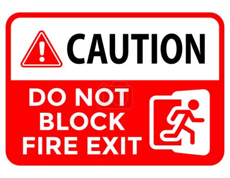 Téléchargez les illustrations : Ne bloquez pas le panneau de sortie d'incendie, le panneau d'avertissement, l'illustration vectorielle - en licence libre de droit