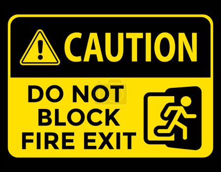 Ilustración de No bloquear señal de salida de incendios, signo de precaución, ilustración de vectores - Imagen libre de derechos