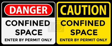 Illustration for Confined space, enter by permit only, danger and caution sign, vector illustration - Royalty Free Image