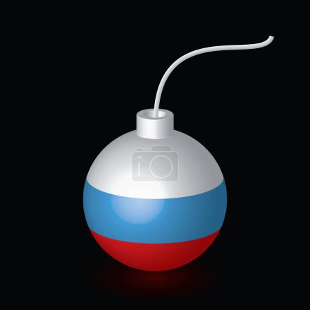 Téléchargez les illustrations : Bombe vintage ou mine, drapeau russe, illustration vectorielle - en licence libre de droit