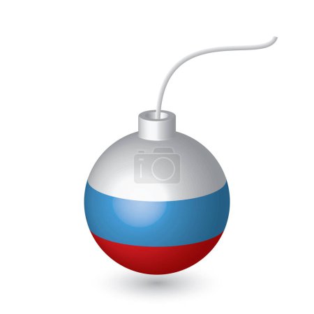 Illustration for Vintage bomb or mine, russian flag, vector illustration - Royalty Free Image