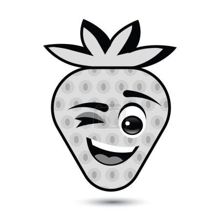 Ilustración de Guiño de fresa, cara sonriente, personaje de dibujos animados, fruta icono simple, ilustración vectorial - Imagen libre de derechos