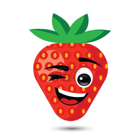 Illustration for Strawbery wink, face smiling, cartoon character, fruit simple icon, vector illustration - Royalty Free Image
