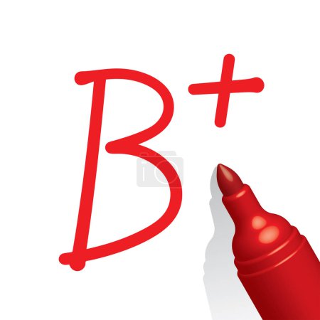 Ilustración de B más papel de grado, pluma roja, ilustración de vectores - Imagen libre de derechos