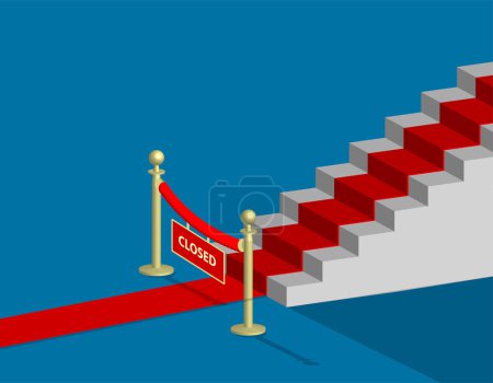 Illustration for Red carpet, stairs, velvet rope, barrier closed, vector illustration - Royalty Free Image