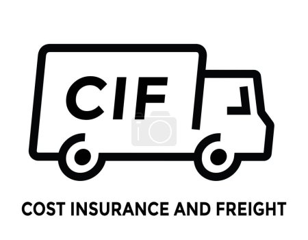 Téléchargez les illustrations : Cif, assurance coût et fret, logo ou icône de camion linéaire simple, illustration vectorielle - en licence libre de droit