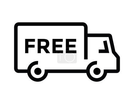 Ilustración de Entrega gratuita, logotipo o icono de camión lineal simple, ilustración de vectores - Imagen libre de derechos