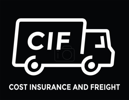Téléchargez les illustrations : Cif, assurance coût et fret, logo ou icône de camion linéaire simple, illustration vectorielle - en licence libre de droit
