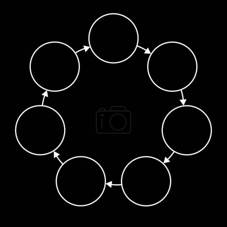 Illustration for Empty diagram seven circles with arrows, vector illustration - Royalty Free Image