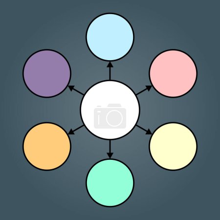 Téléchargez les illustrations : Diagramme vide six cercles avec flèches, illustration vectorielle - en licence libre de droit