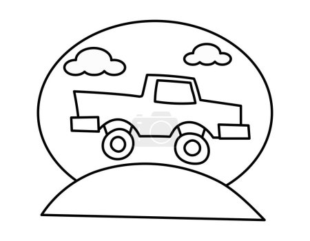 Téléchargez les illustrations : Camionnette style dessin animé, livre à colorier, illustration vectorielle - en licence libre de droit
