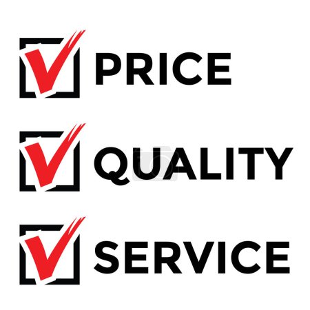 Ilustración de Precio, calidad, servicio, símbolo del cheque, ilustración del vector - Imagen libre de derechos