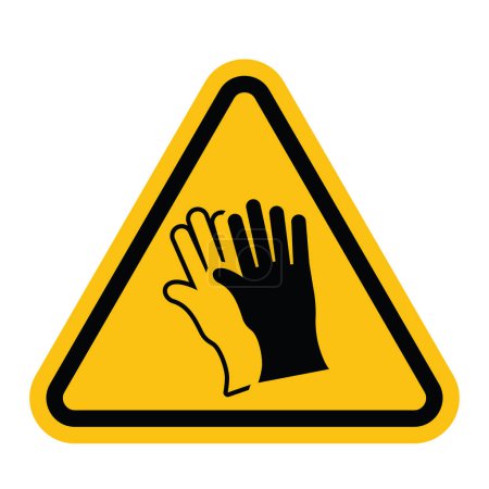 Illustration for Wear gloves yellow triangualr sign, vector illustration - Royalty Free Image