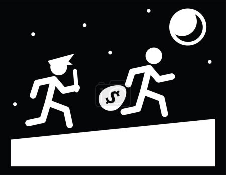 Illustration for Policeman chasing thief, icon concept, night sky, vector illustration - Royalty Free Image