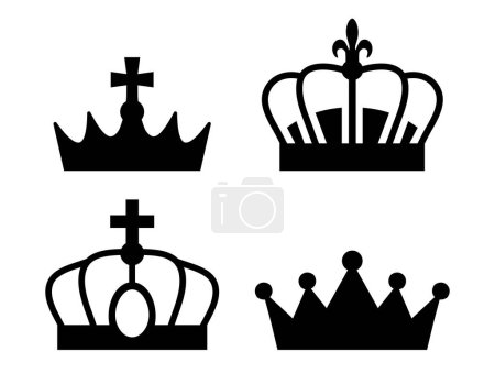 Ilustración de Conjunto de cuatro coronas, oro y negro, ilustración vectorial - Imagen libre de derechos