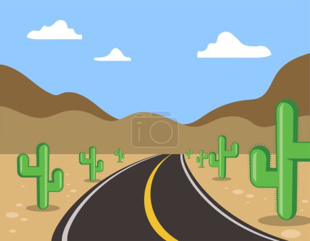 Ilustración de Carretera gire a la derecha a través del desierto de cactus - Imagen libre de derechos