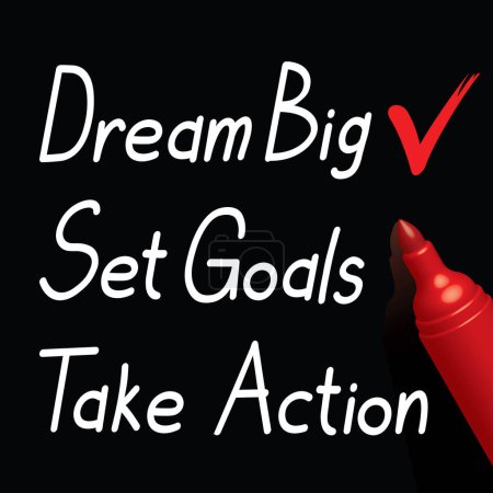 Illustration for Dream big, set goals, take action, red pen, vector illustration - Royalty Free Image