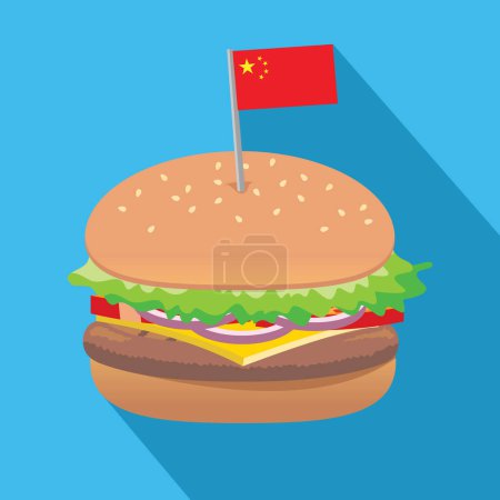 Illustration for Burger or hamburger, china flag, vector illustration - Royalty Free Image