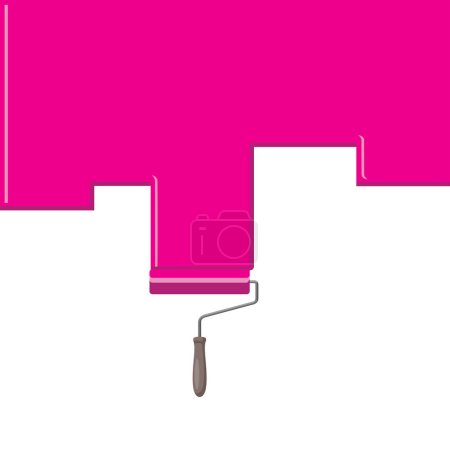 Illustration for Pink or magenta roller brush, white wall, vector illustration - Royalty Free Image