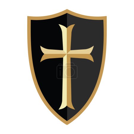 Illustration for Medieval shield with golden cross, vector illustration - Royalty Free Image