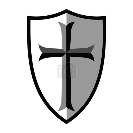 Téléchargez les illustrations : Bouclier médiéval avec croix, illustration vectorielle - en licence libre de droit