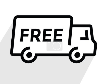 Téléchargez les illustrations : Livraison gratuite ou expédition, logo ou icône de camion linéaire simple, noir et blanc, illustration vectorielle - en licence libre de droit