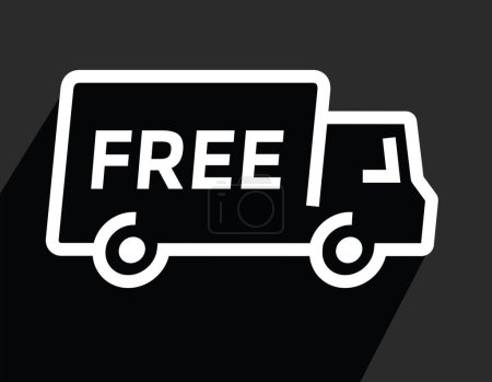 Illustration for Free delivery or shipping, simple linear truck logo or icon, black and white, vector illustration - Royalty Free Image