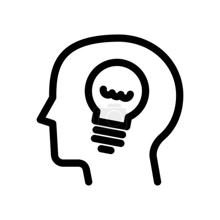 Téléchargez les illustrations : Idée, ampoule, icône tête humaine, linéaire, illustration vectorielle - en licence libre de droit