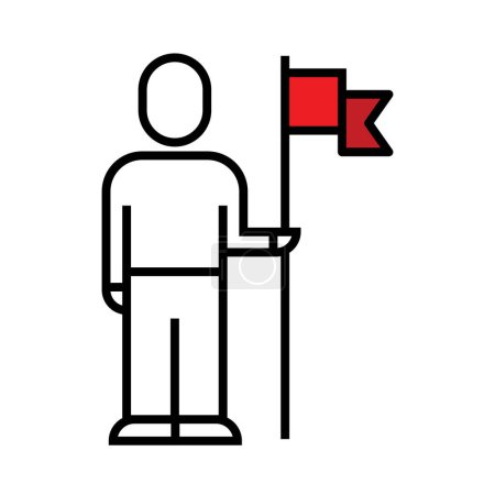 Ilustración de Hombre con icono de la bandera, lineal, ilustración vectorial - Imagen libre de derechos