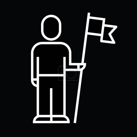 Téléchargez les illustrations : Homme avec icône drapeau, linéaire, illustration vectorielle - en licence libre de droit
